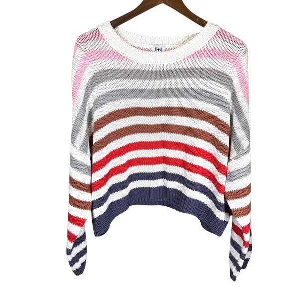 John + Jenn Colorful Striped Long Sleeve Boxy Chunky Knit Boutique Sweater - Picture 10 of 14